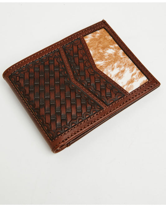 Men's Hutton Basket Weave Tooled Hair-On Bifold Wallet