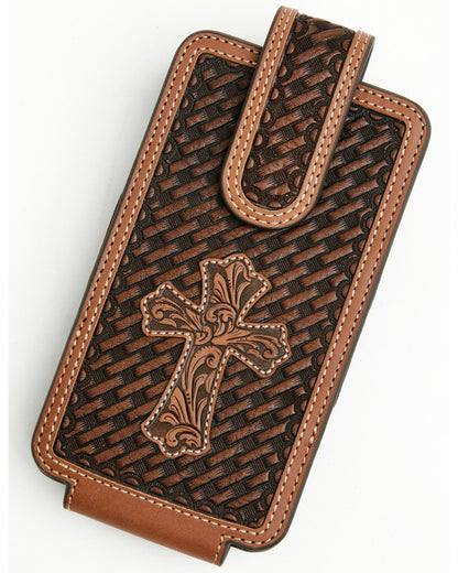 Men's Wells Basketweave Cross Leather Cell Phone Case