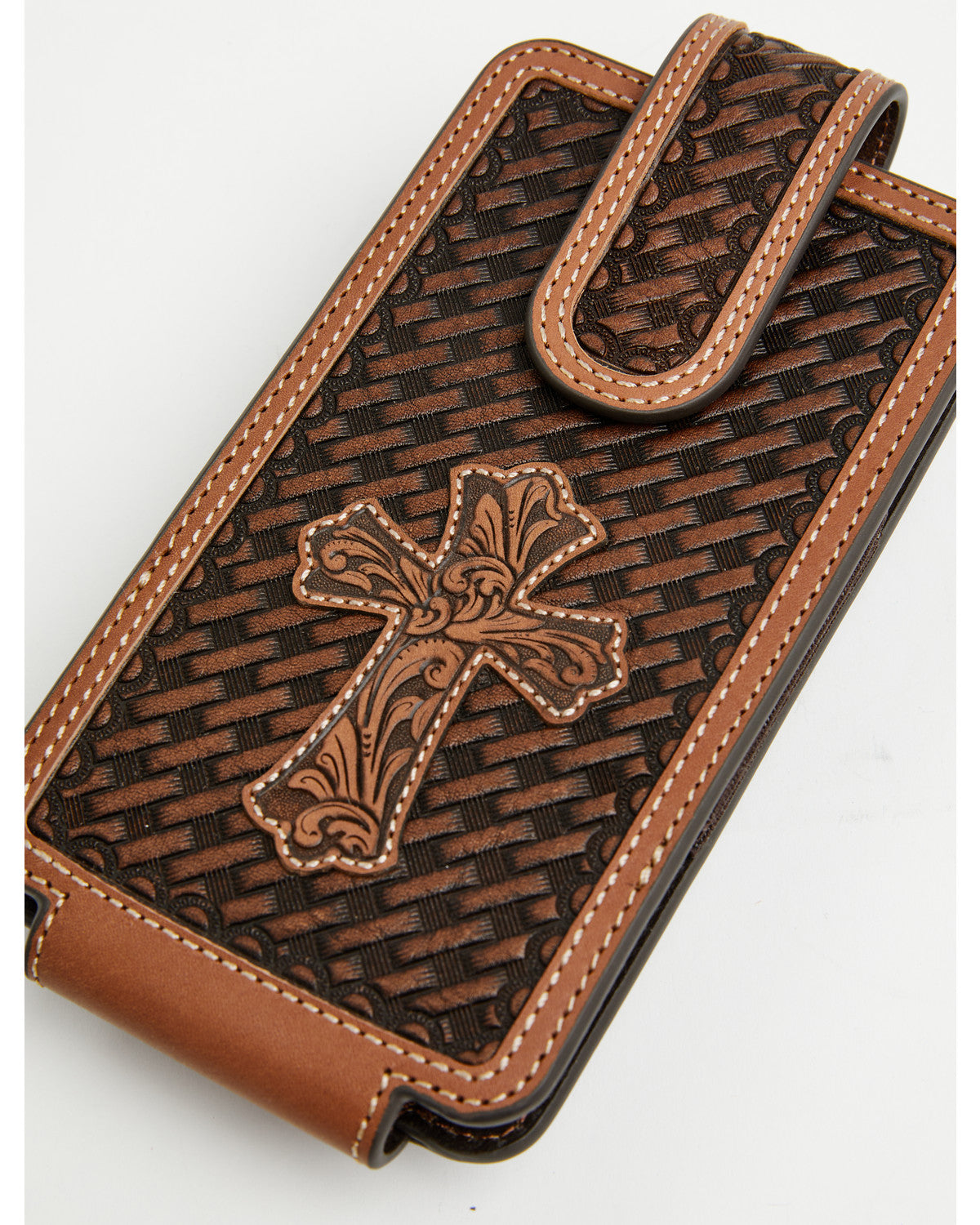 Men's Wells Basketweave Cross Leather Cell Phone Case