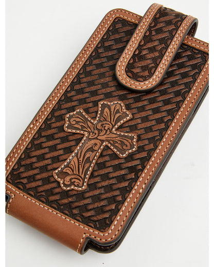 Men's Wells Basketweave Cross Leather Cell Phone Case