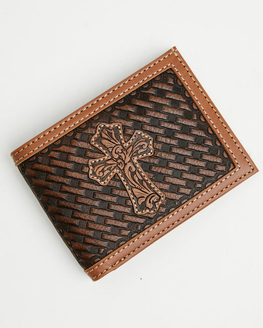 Men's Wells Basketweave Cross Leather Bifold Wallet