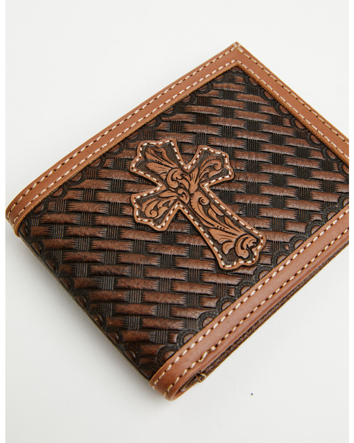Men's Wells Basketweave Cross Leather Bifold Wallet