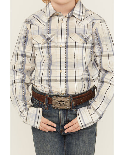 Boys' Wind Plaid Print Long Sleeve Snap Western Shirt