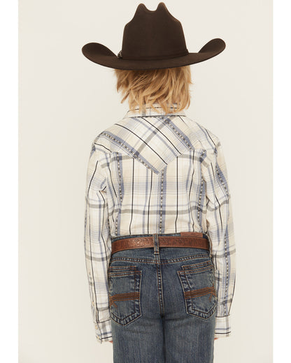 Boys' Wind Plaid Print Long Sleeve Snap Western Shirt