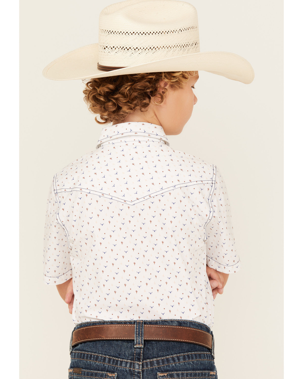 Boys' Bull Cactus Print Short Sleeve Snap Western Shirt
