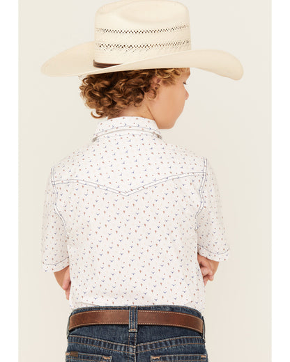 Boys' Bull Cactus Print Short Sleeve Snap Western Shirt
