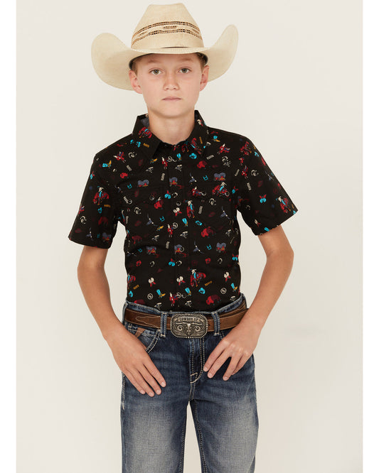 Boys' Sheriff Conversation Print Short Sleeve Snap Western