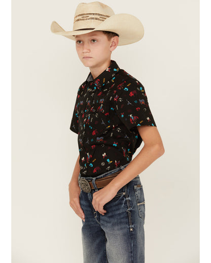 Boys' Sheriff Conversation Print Short Sleeve Snap Western