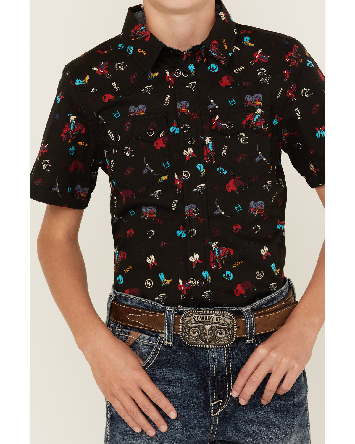 Boys' Sheriff Conversation Print Short Sleeve Snap Western