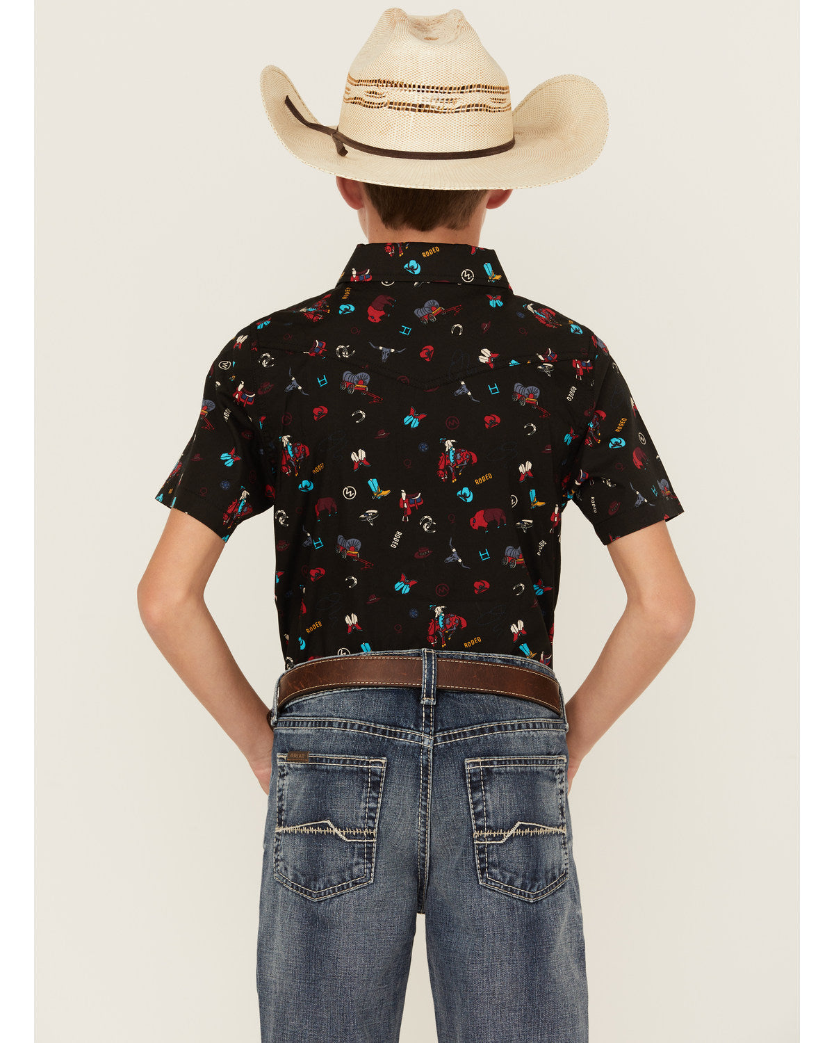 Boys' Sheriff Conversation Print Short Sleeve Snap Western