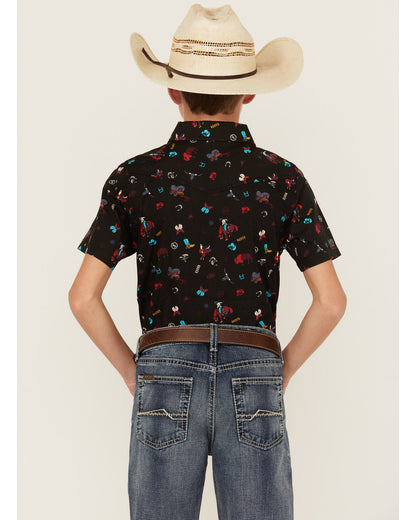 Boys' Sheriff Conversation Print Short Sleeve Snap Western