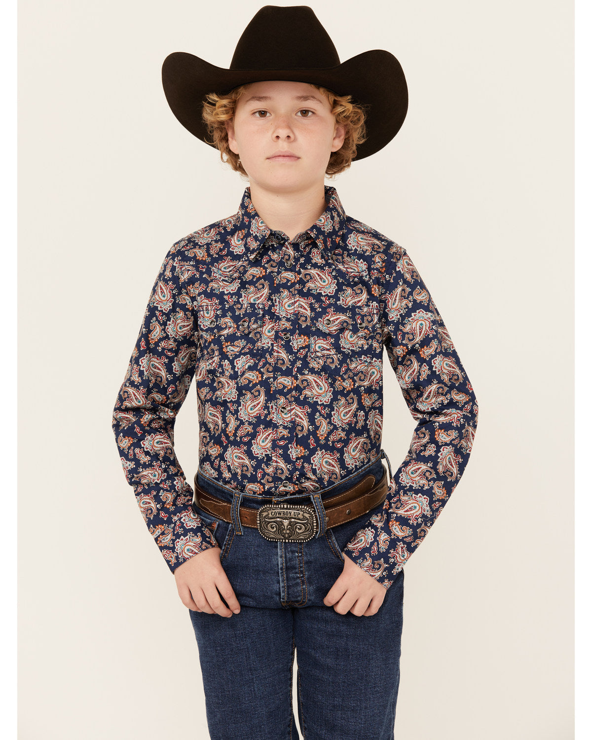 Boys' Grand Finale Paisley Print Long Sleeve Snap Western S