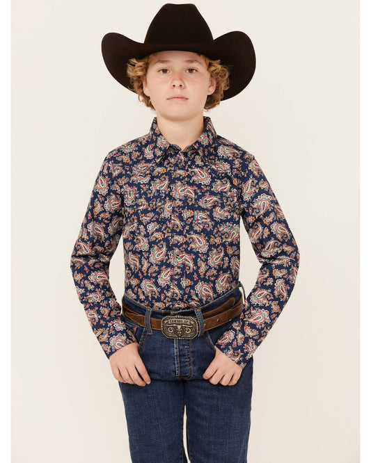 Boys' Grand Finale Paisley Print Long Sleeve Snap Western S