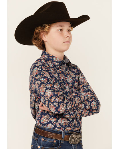 Boys' Grand Finale Paisley Print Long Sleeve Snap Western S