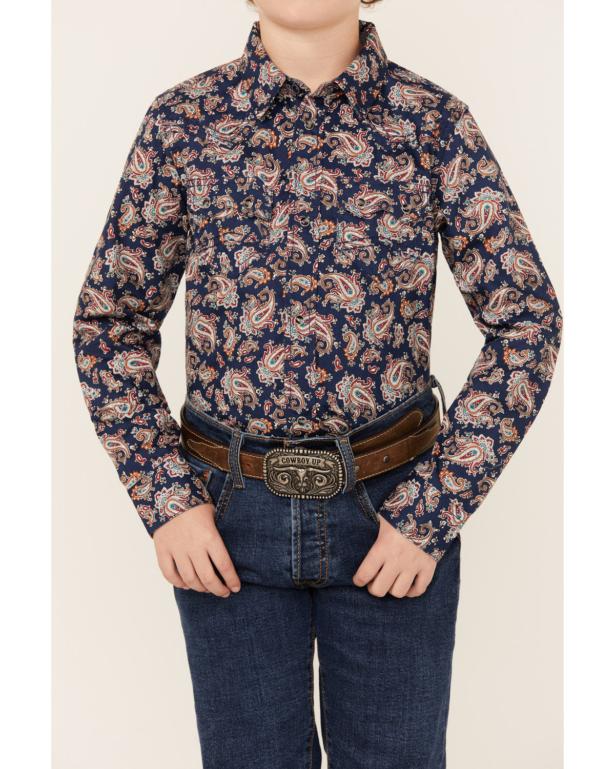Boys' Grand Finale Paisley Print Long Sleeve Snap Western S