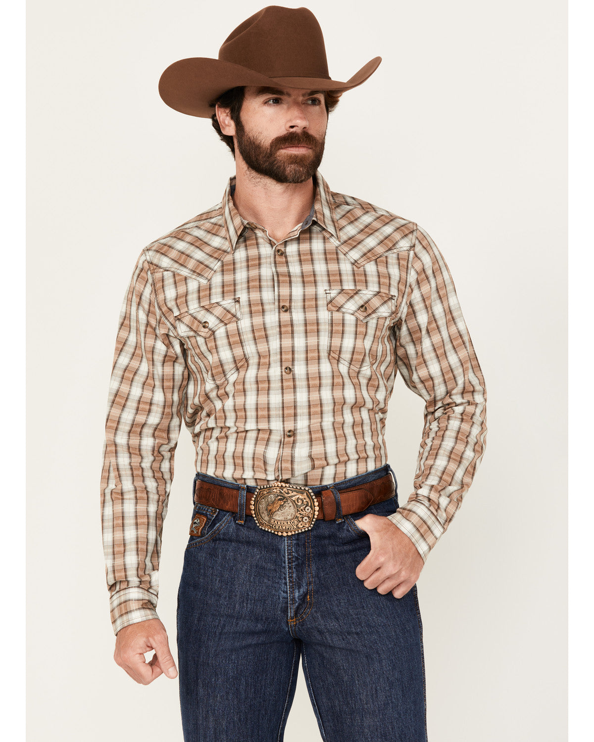 Men's Buck Off Plaid Print Long Sleeve Snap Western Shirt
