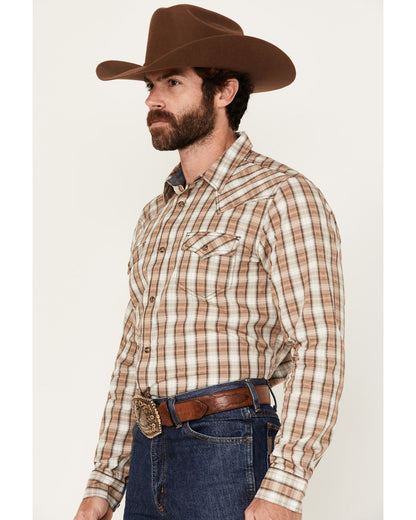 Men's Buck Off Plaid Print Long Sleeve Snap Western Shirt