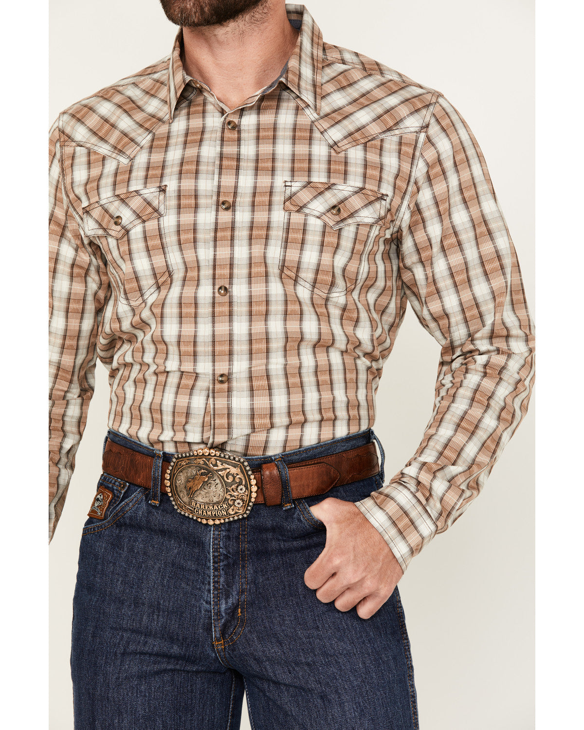 Men's Buck Off Plaid Print Long Sleeve Snap Western Shirt
