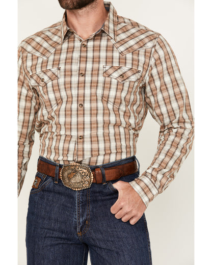 Men's Buck Off Plaid Print Long Sleeve Snap Western Shirt