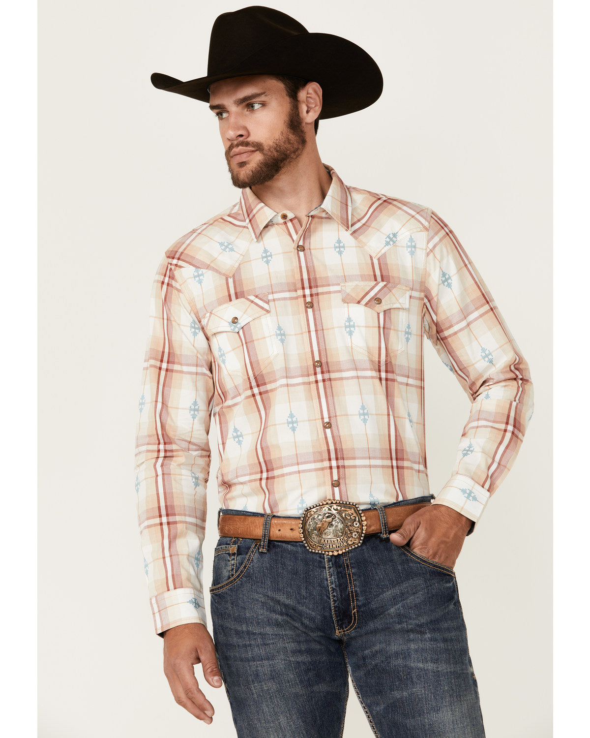 Men's Samba Plaid Print Long Sleeve Snap Western Shirt