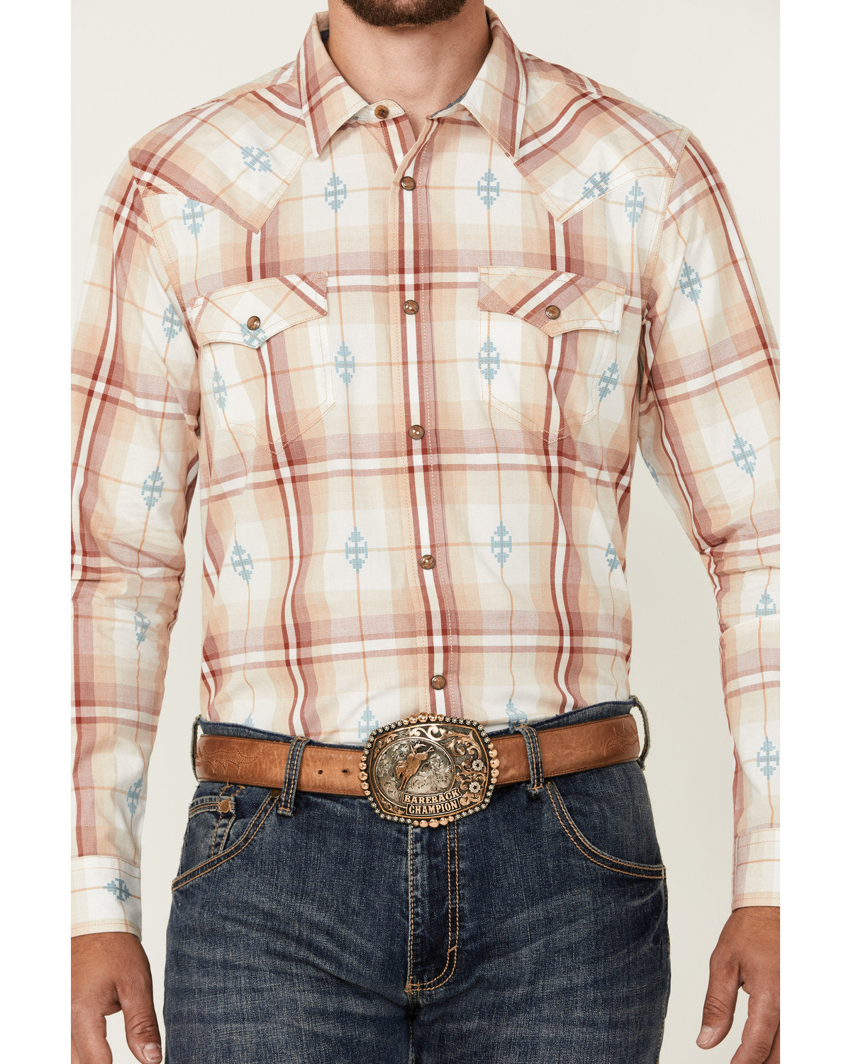 Men's Samba Plaid Print Long Sleeve Snap Western Shirt