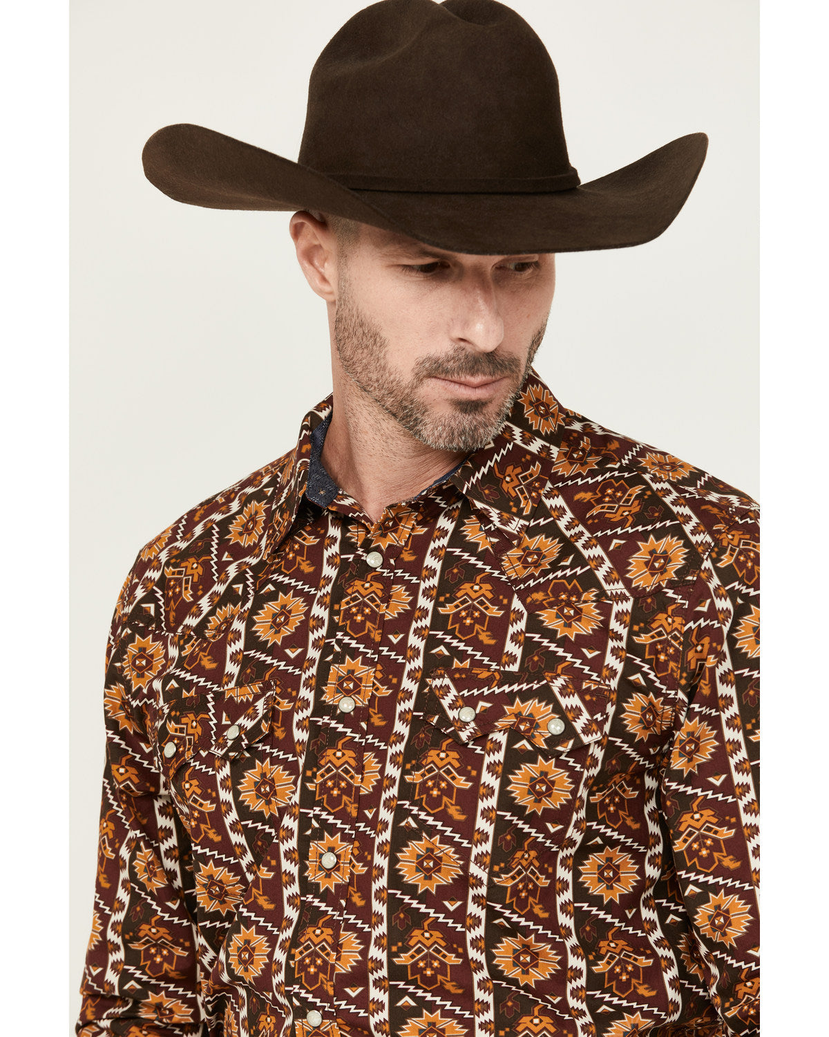 Men's Row Boat Southwestern Print Long Sleeve Snap Western