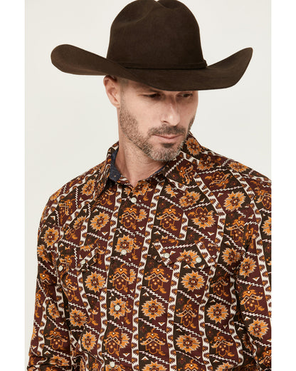 Men's Row Boat Southwestern Print Long Sleeve Snap Western