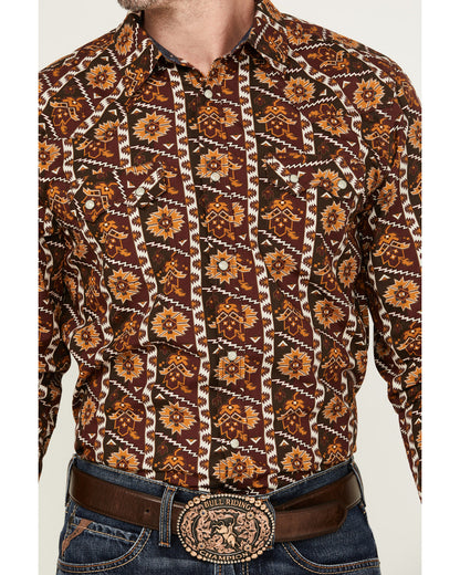 Men's Row Boat Southwestern Print Long Sleeve Snap Western