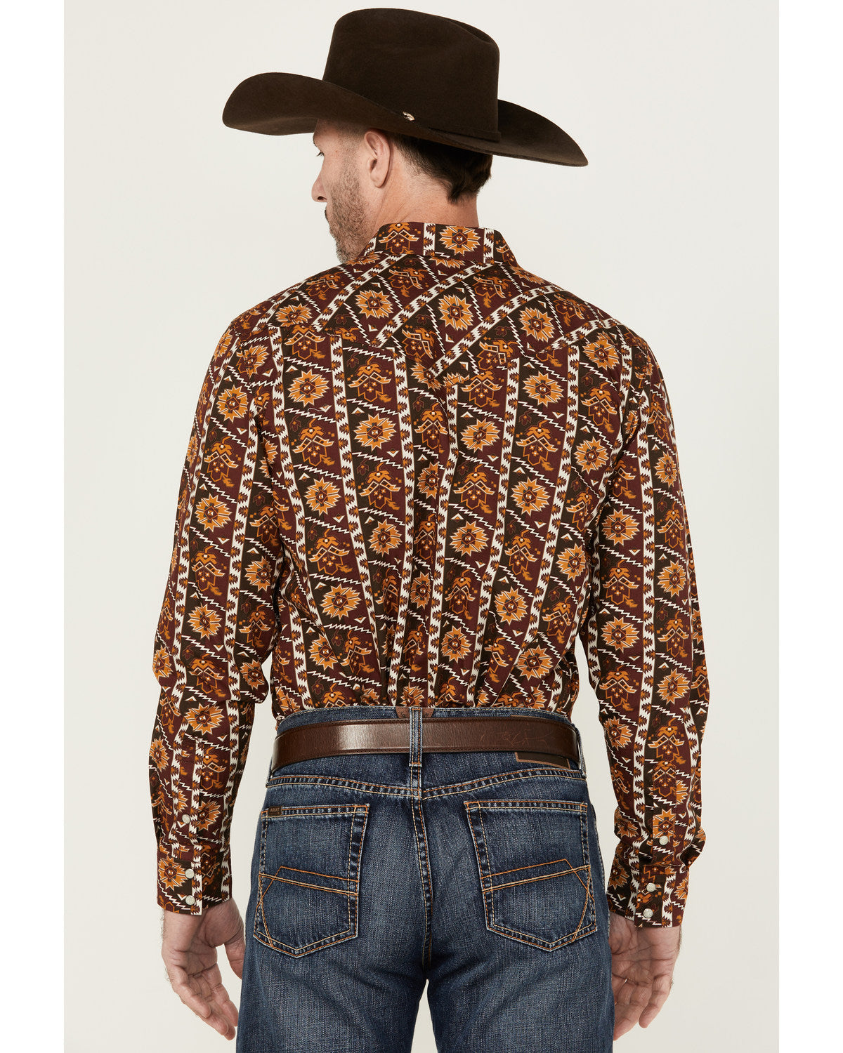 Men's Row Boat Southwestern Print Long Sleeve Snap Western