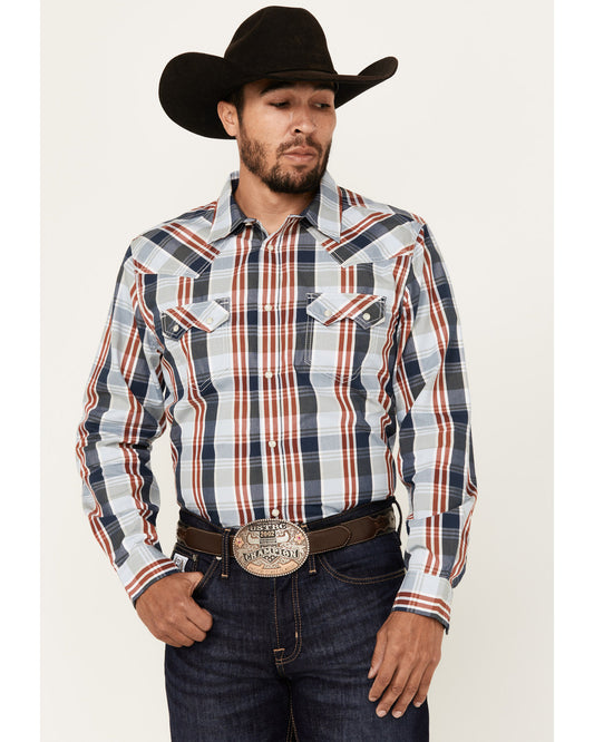 Men's Simple Life Plaid Print Long Sleeve Snap Western Shir