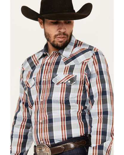 Men's Simple Life Plaid Print Long Sleeve Snap Western Shir