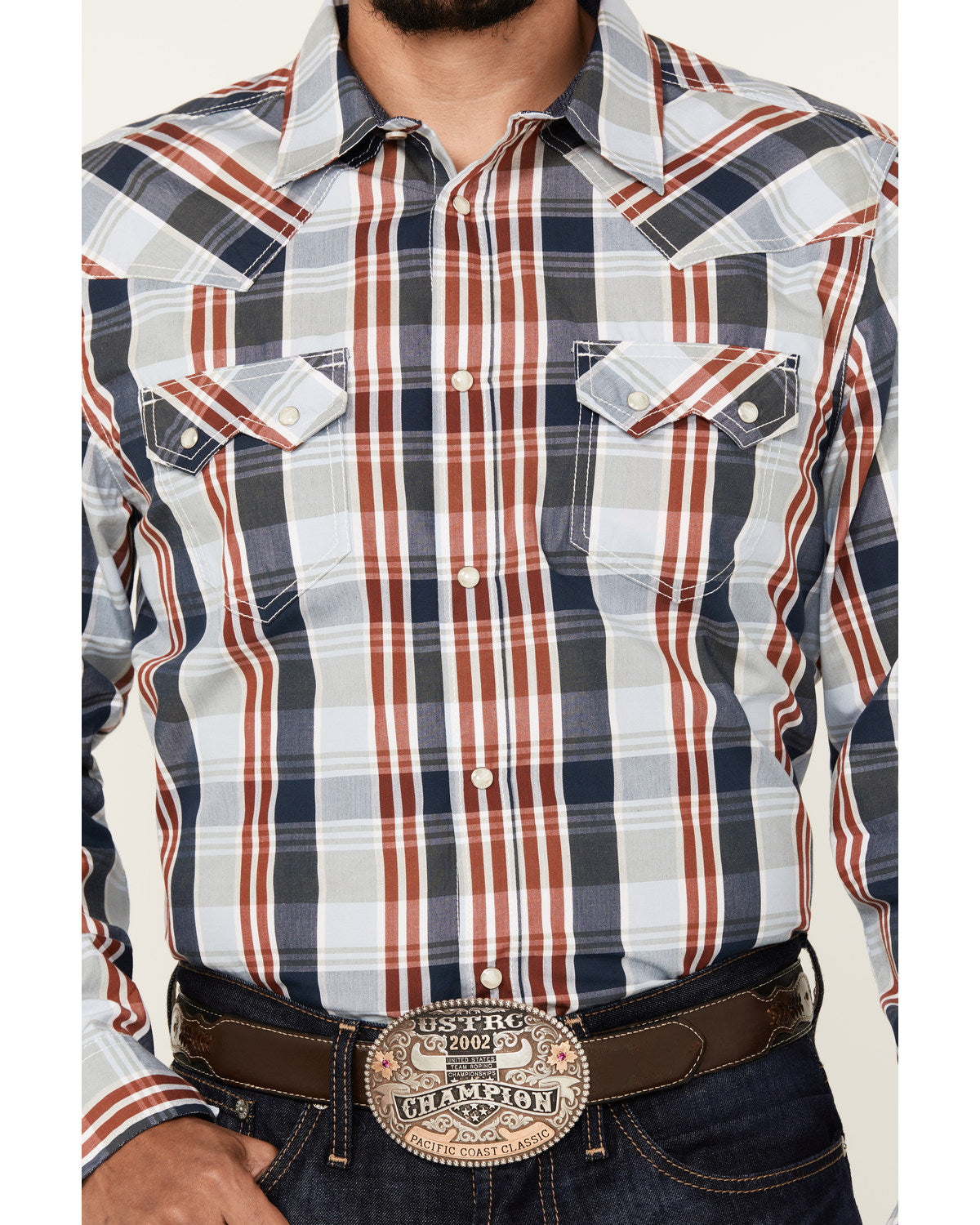 Men's Simple Life Plaid Print Long Sleeve Snap Western Shir