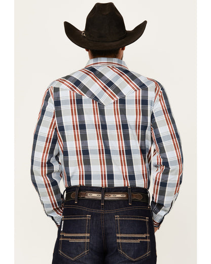Men's Simple Life Plaid Print Long Sleeve Snap Western Shir