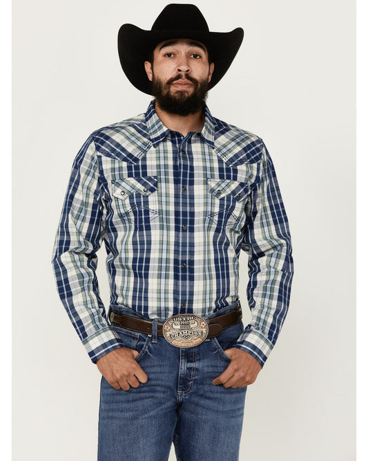 Men's Cole Plaid Print Long Sleeve Pearl Snap Western Shirt
