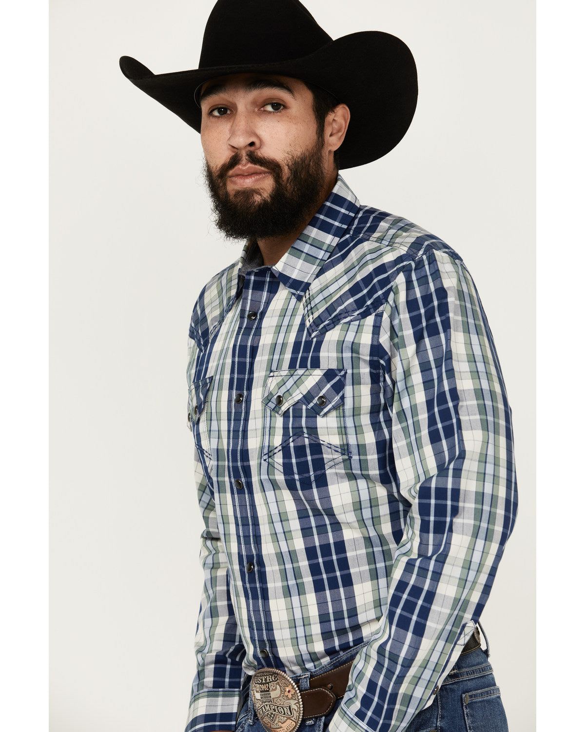 Men's Cole Plaid Print Long Sleeve Pearl Snap Western Shirt