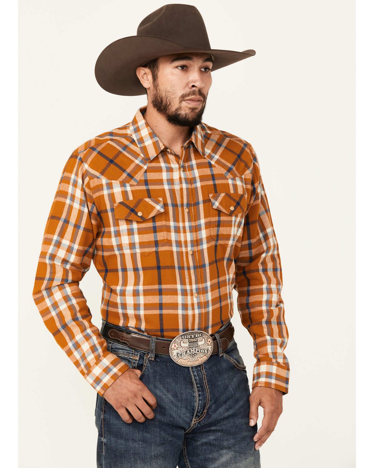 Men's Tidal Wave Plaid Print Long Sleeve Snap Western Flann