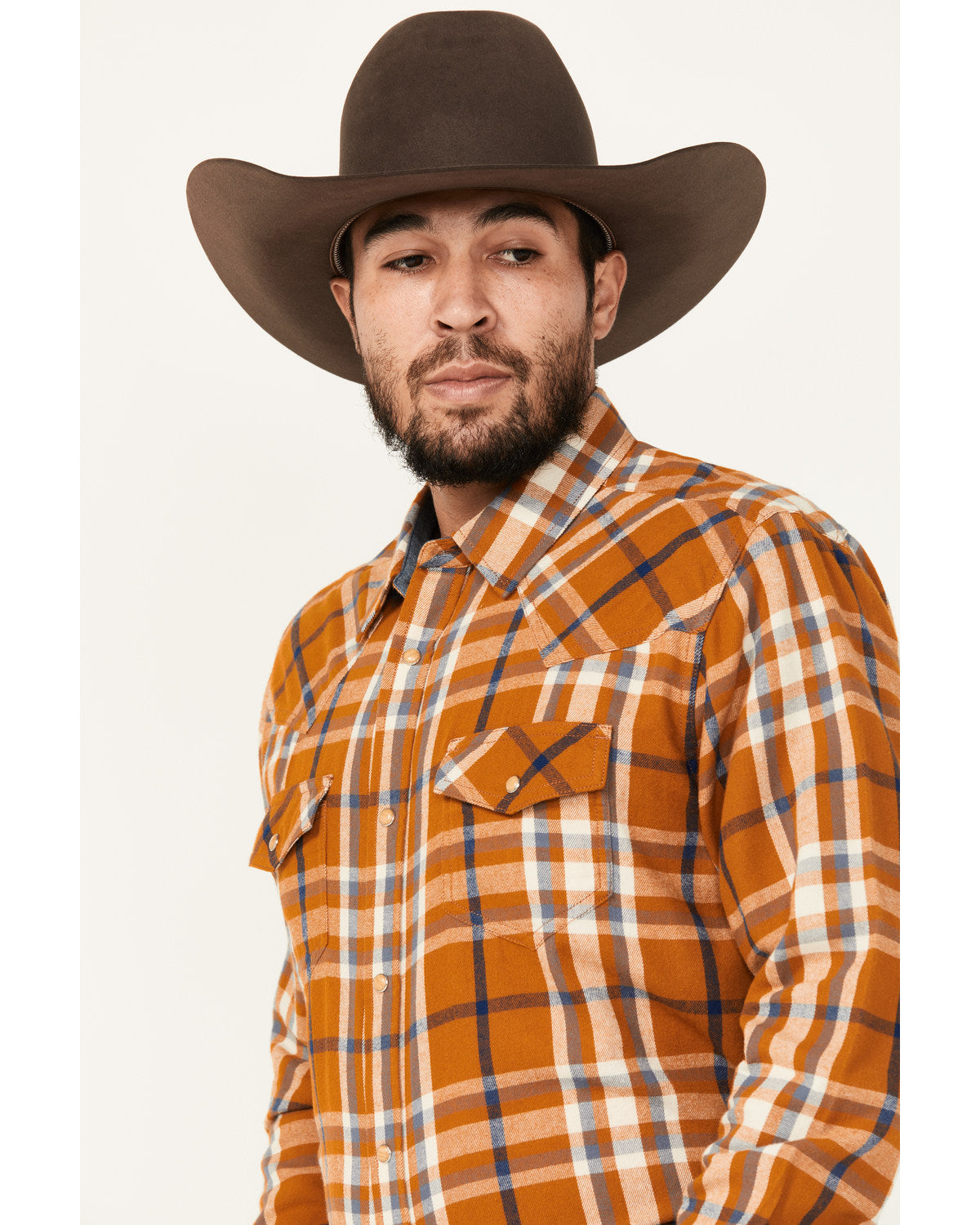 Men's Tidal Wave Plaid Print Long Sleeve Snap Western Flann