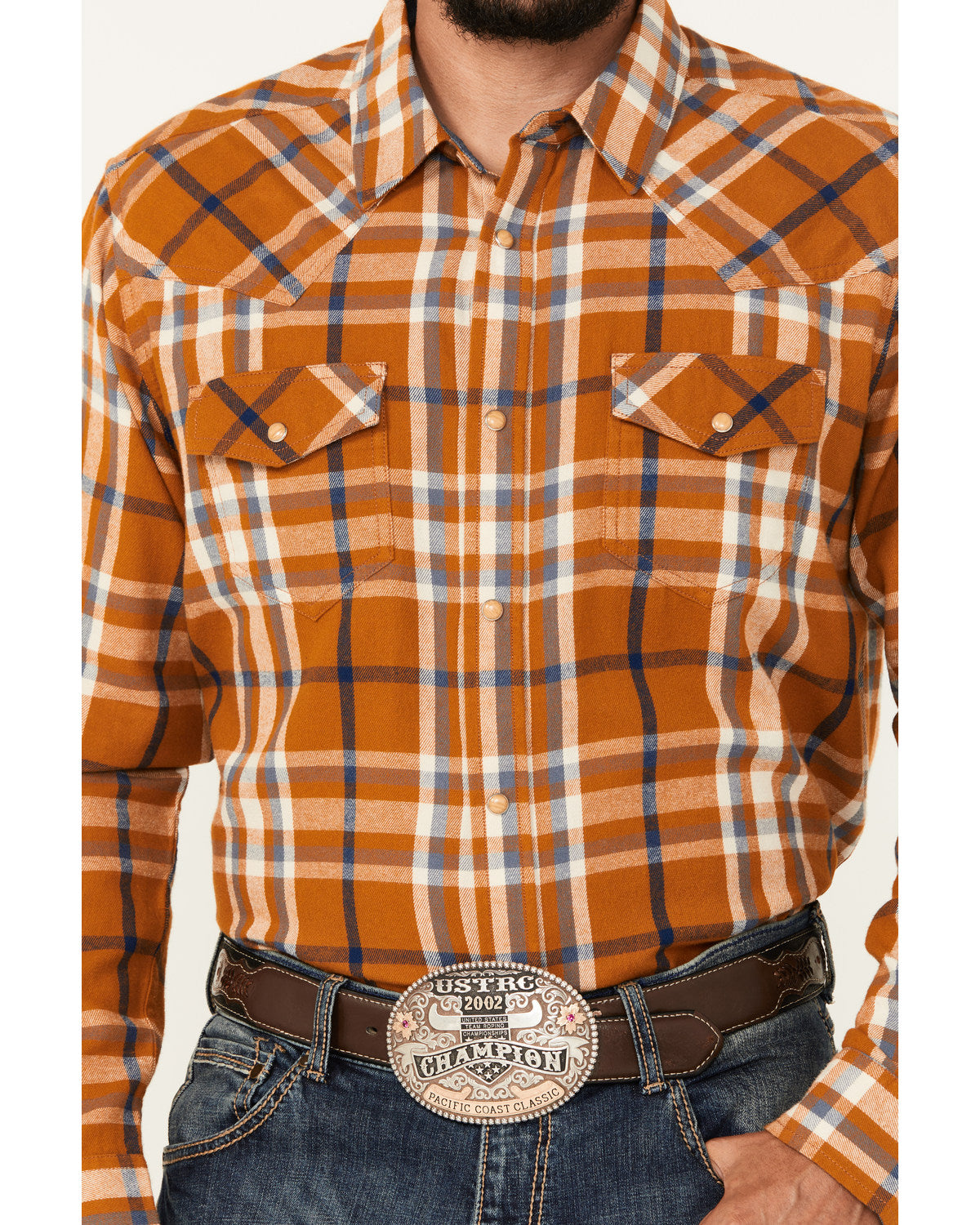 Men's Tidal Wave Plaid Print Long Sleeve Snap Western Flann