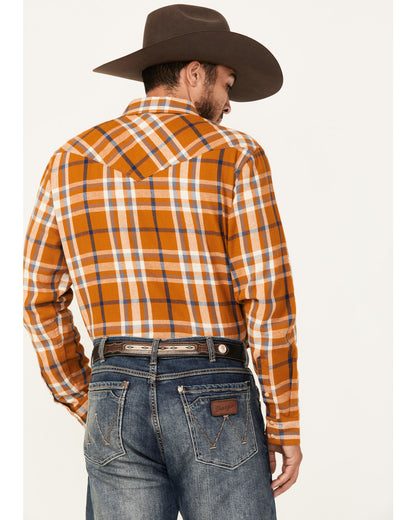 Men's Tidal Wave Plaid Print Long Sleeve Snap Western Flann