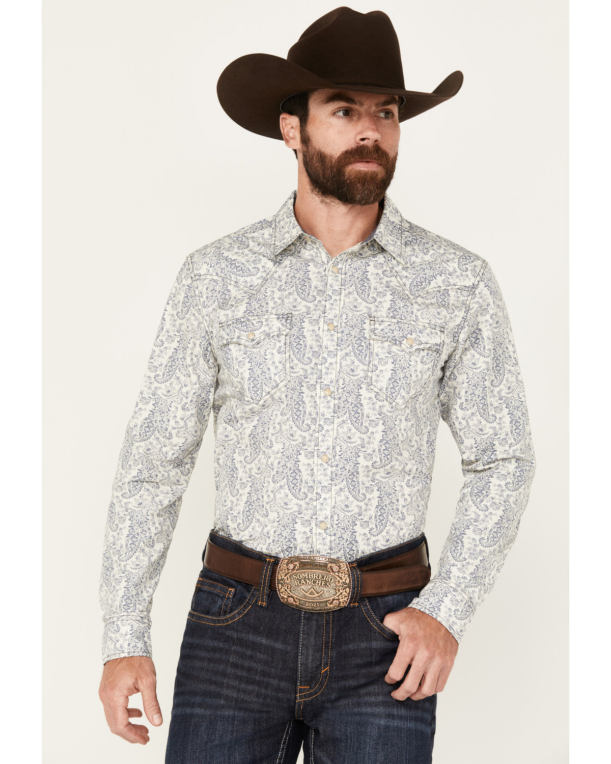 Men's Dagget Paisley Print Long Sleeve Snap Western Shirt -