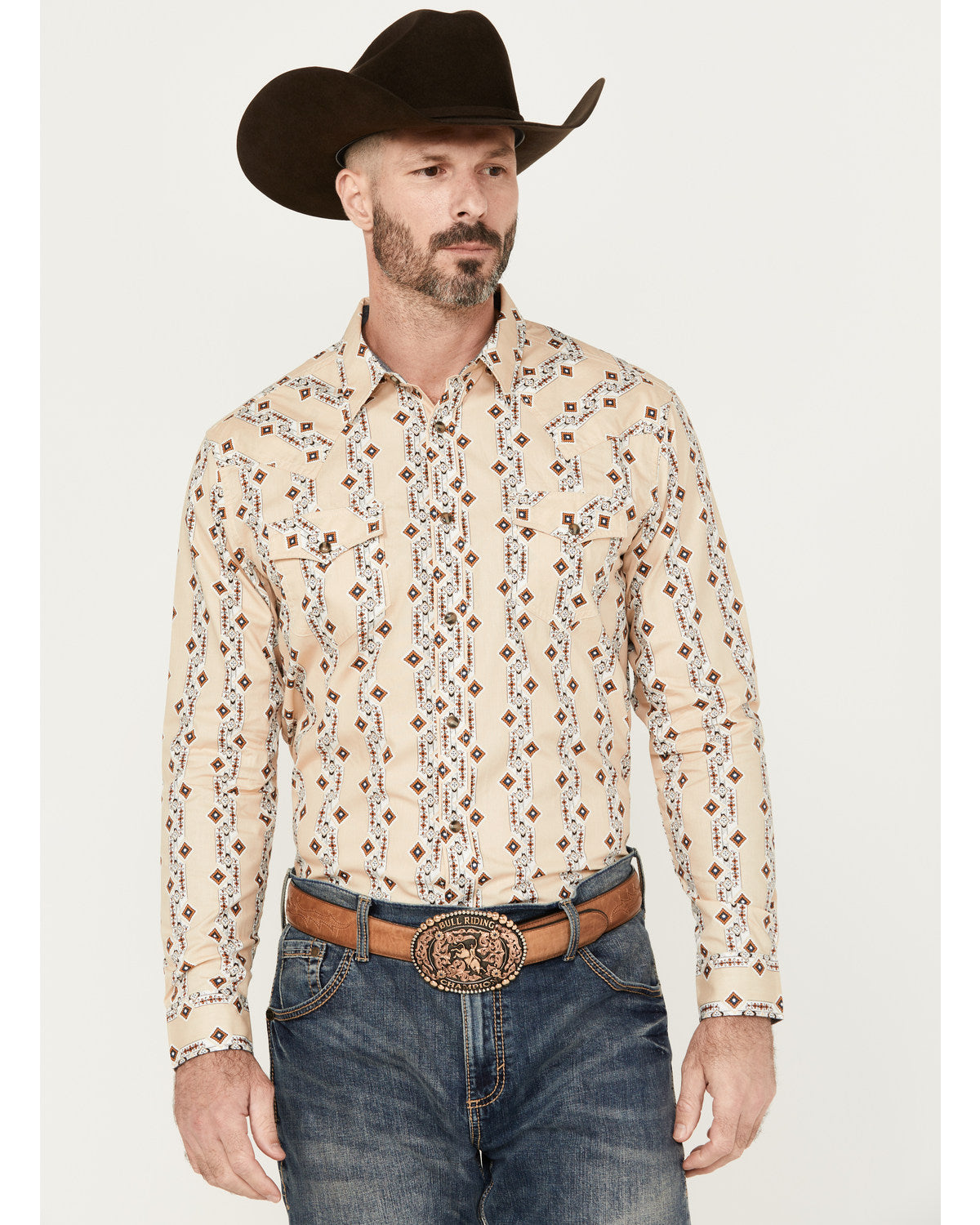 Men's Floral Striped Print Long Sleeve Snap Western Shirt