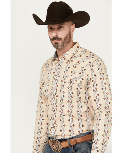 Men's Floral Striped Print Long Sleeve Snap Western Shirt
