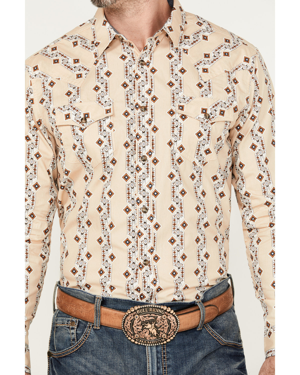 Men's Floral Striped Print Long Sleeve Snap Western Shirt