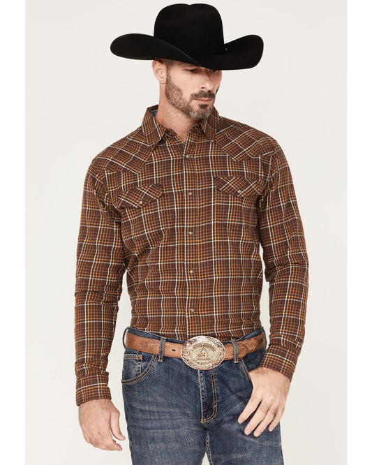 Men's Rusty Nail Plaid Print Long Sleeve Snap Western Flann