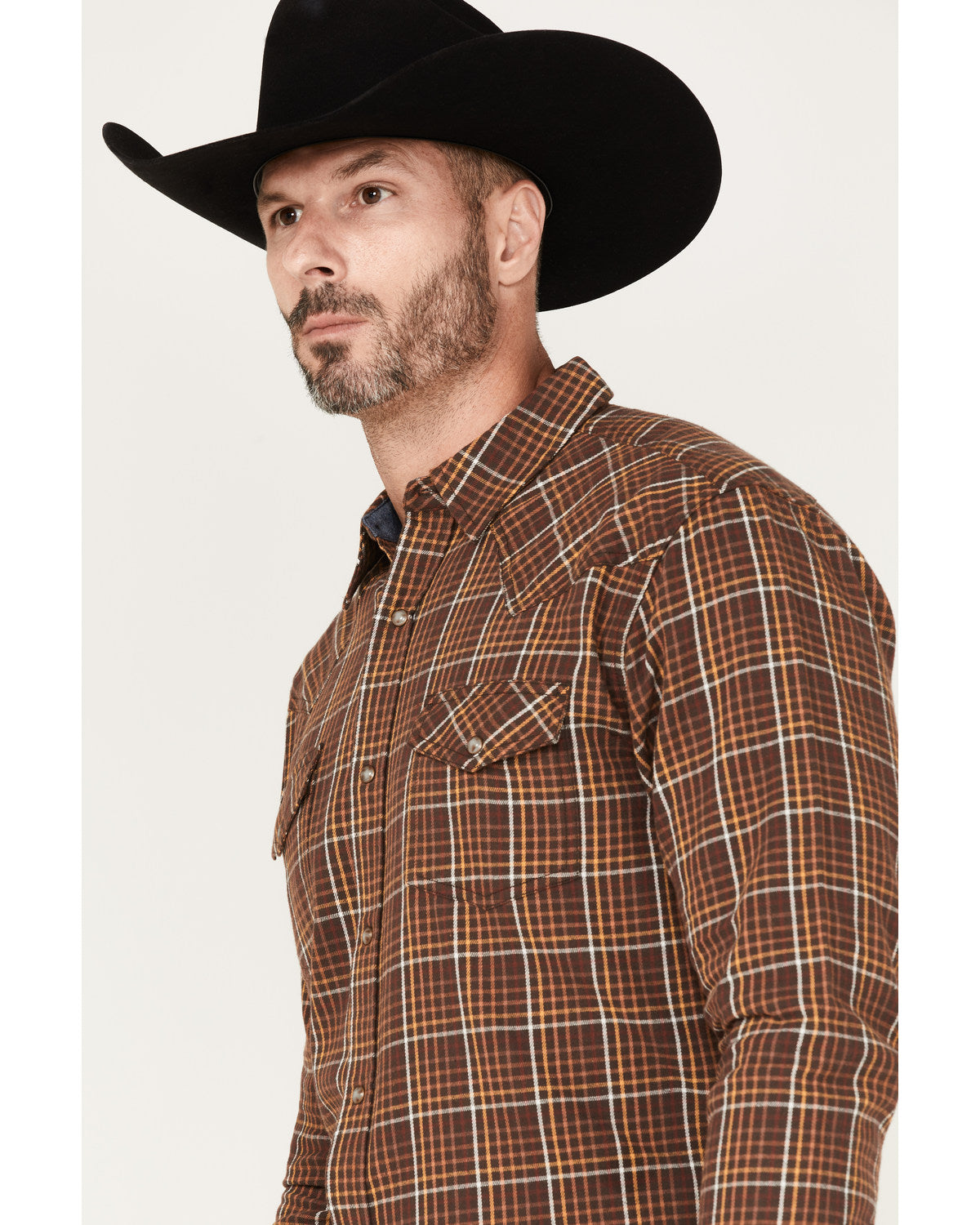 Men's Rusty Nail Plaid Print Long Sleeve Snap Western Flann