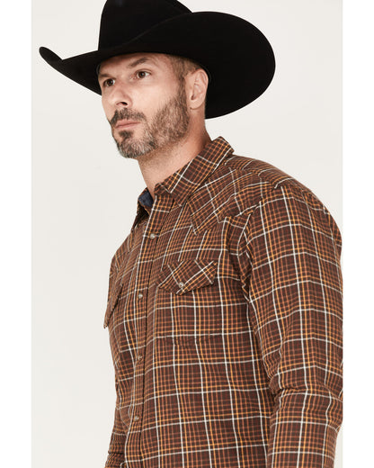 Men's Rusty Nail Plaid Print Long Sleeve Snap Western Flann