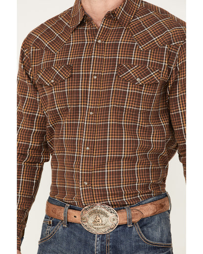 Men's Rusty Nail Plaid Print Long Sleeve Snap Western Flann