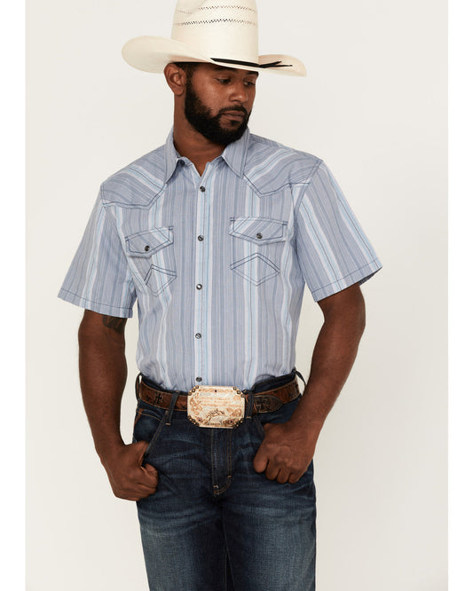 Men's Springs Vertical Stripe Short Sleeve Snap Western Shi