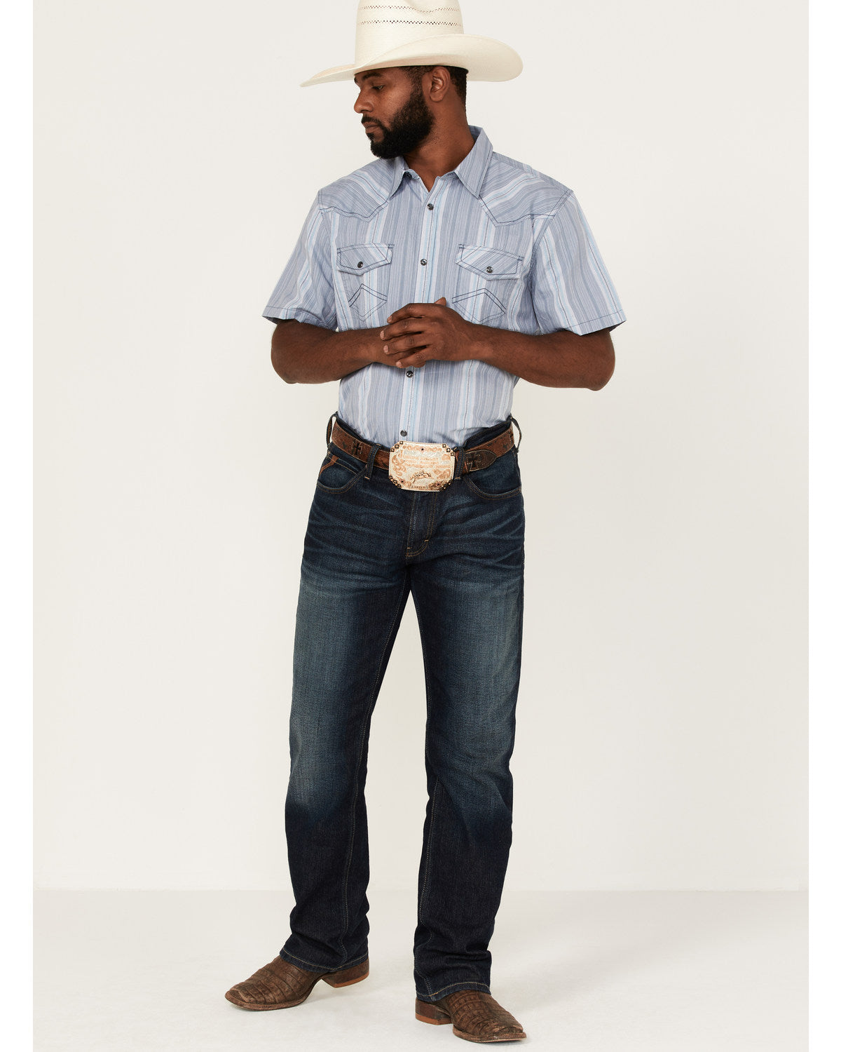 Men's Springs Vertical Stripe Short Sleeve Snap Western Shi
