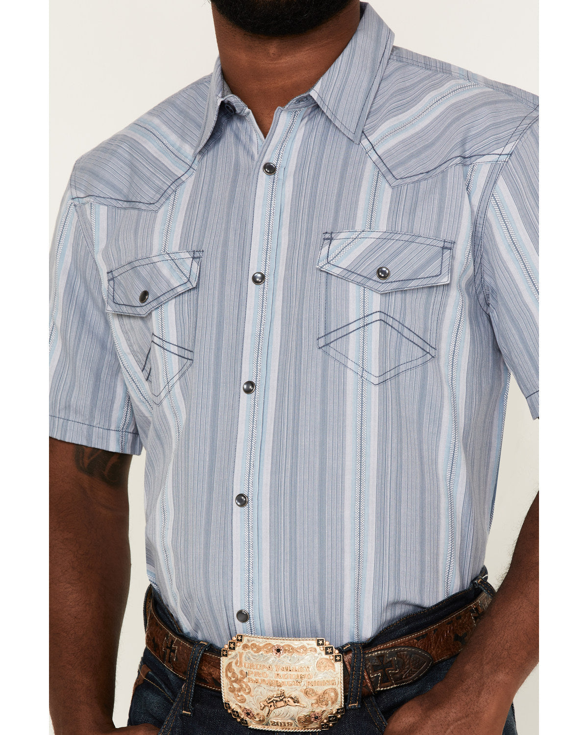 Men's Springs Vertical Stripe Short Sleeve Snap Western Shi